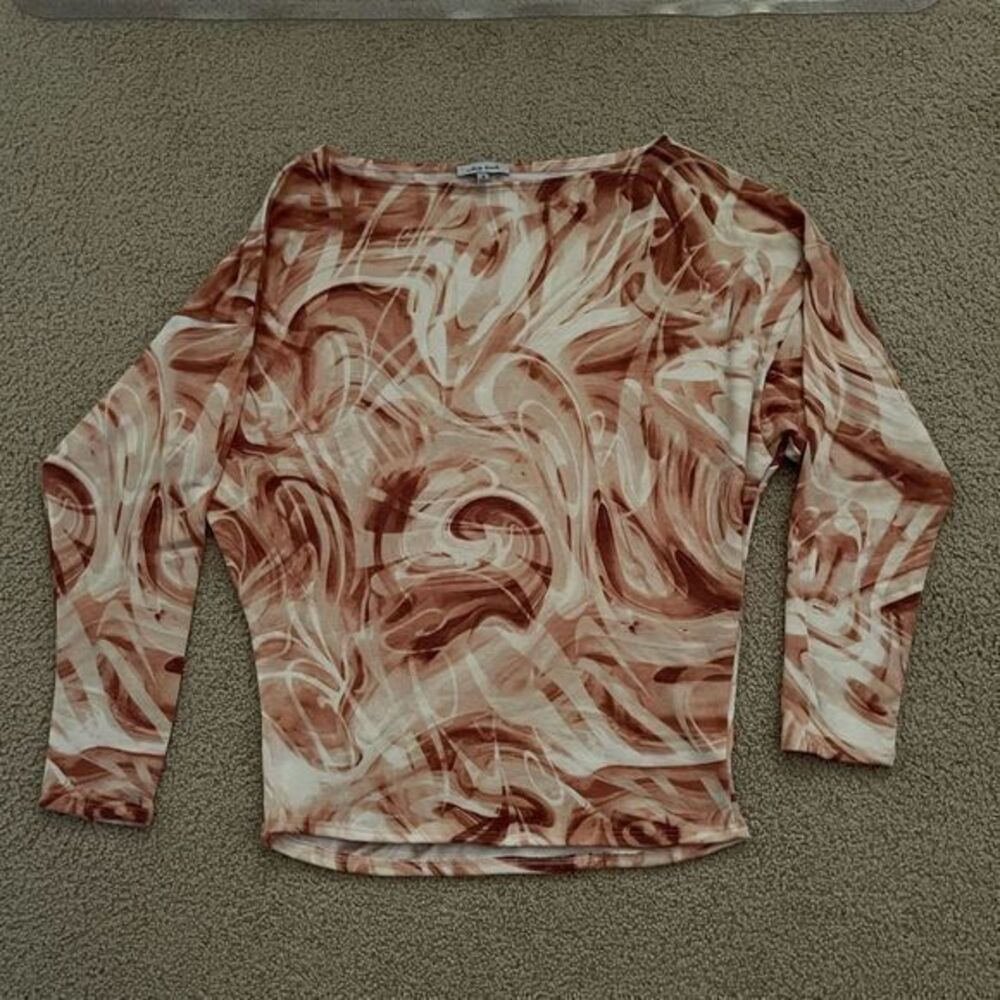 NWOT White Birch Women's Top Long Sleeve Pullover Abstract‎ Print Multicolor SM